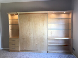 Murphy Bed with Storage, Glass Shelves, Lighting